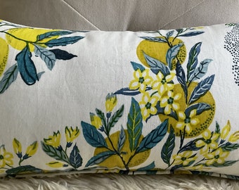 Both Sides - INDOOR Linen - ONE High End Schumacher Linen Citrus Garden two pillow cases 14x26