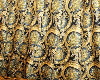 Cotton drapery fabric by the yard,54" wide. 12 yards fabric by the yard. Brown black gold paisley fabric.