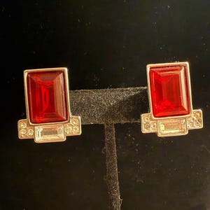 Vintage Yves Saint Laurent YSL Demi-Parure Ohrclip aus Silber und Rubin