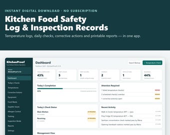 Aplicación para el registro de seguridad alimentaria en restaurantes, registro de temperatura, lista de verificación HACCP, lista de verificación de limpieza de cocina, registros de acciones correctivas e inspecciones.