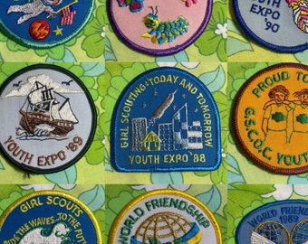 VINTAGE Embroidered Girl Scout Patches | 1980's - 1990's | 5F | World Friendship Day | Youth Expo