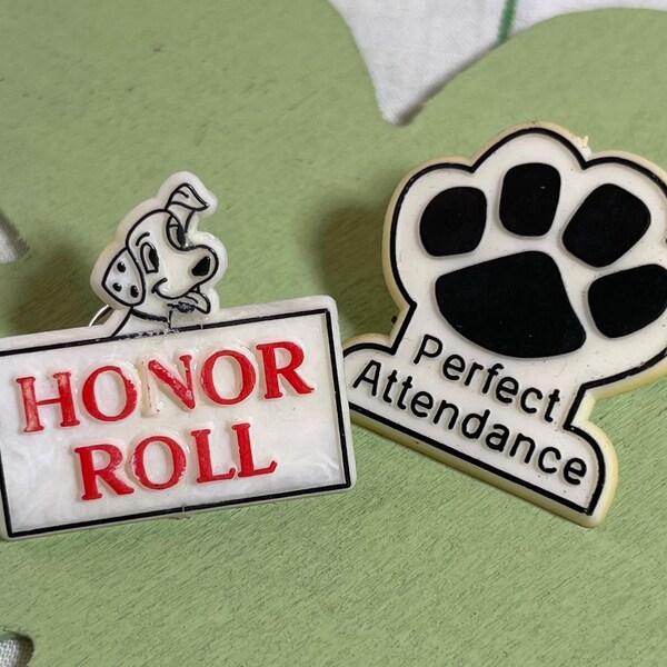 VINTAGE Dalmatian Dog Lapel Pins | Honor Roll | Perfect Attendance | Plastic Pins | S10