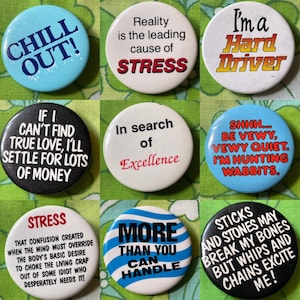 VINTAGE Funny  Pin Back Buttons | S37 | Small Pinbacks