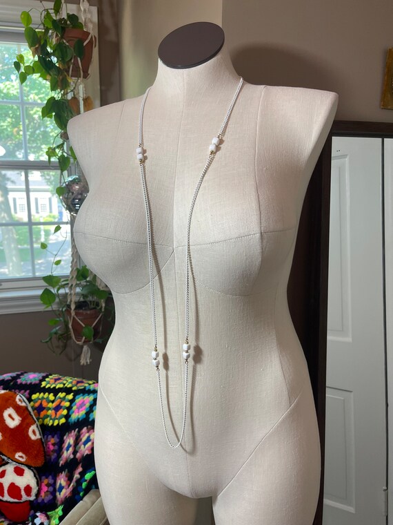 VINTAGE Long White Chain Necklace | Beaded | S45 - image 2