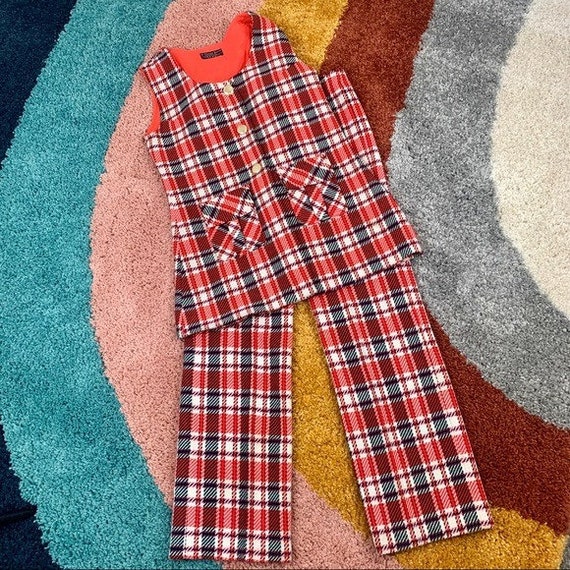 VINTAGE Two Piece Set Plaid Vest and Pants | X-Sma