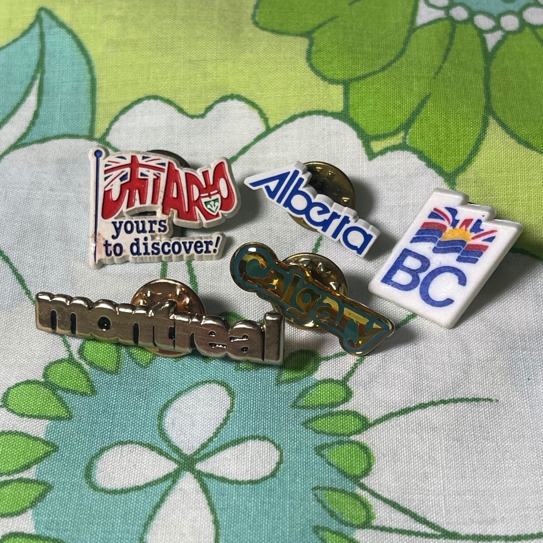 VINTAGE Canadian Souvenir Travel Enamel Lapel Pins Alberta Montreal