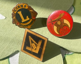 VINTAGE Club / Organization Enamel Lapel Pins | Set of 3 | Lions International | Free Masons | Shriners | S4