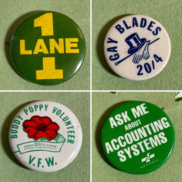 VINTAGE Pinback Buttons | Lane Tech | Accounting | Gay Blades | VFW | R19