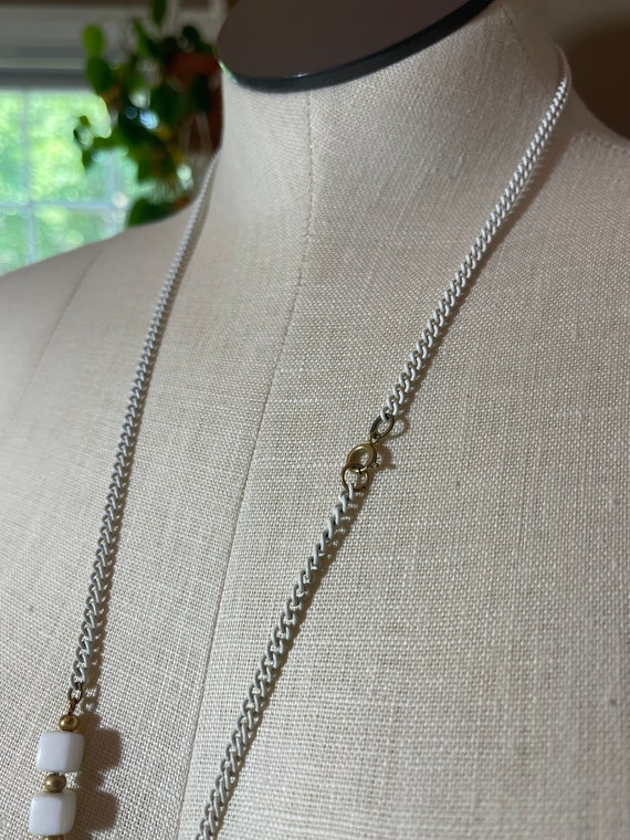 VINTAGE Long White Chain Necklace | Beaded | S45 - image 4
