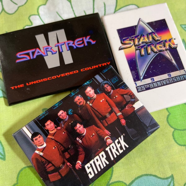 VINTAGE Star Trek Pinback Buttons | Undiscovered Country | 25th Anniversary | 1991 | 6P