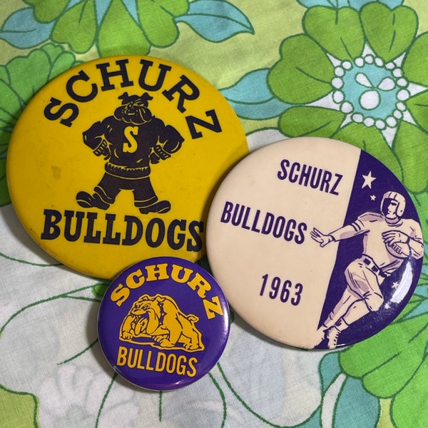 VINTAGE Carl Schurz High School Bulldogs Pinback Buttons