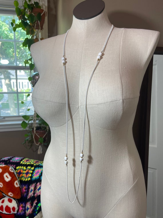 VINTAGE Long White Chain Necklace | Beaded | S45 - image 6
