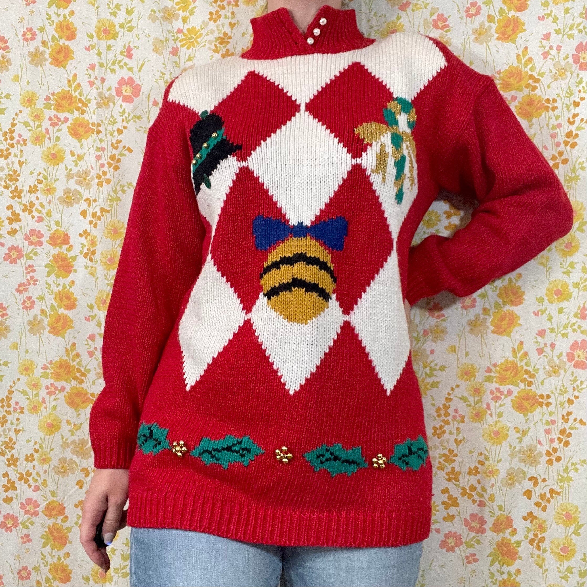 SIZE L/XL Vintage Mock Neck Christmas 
