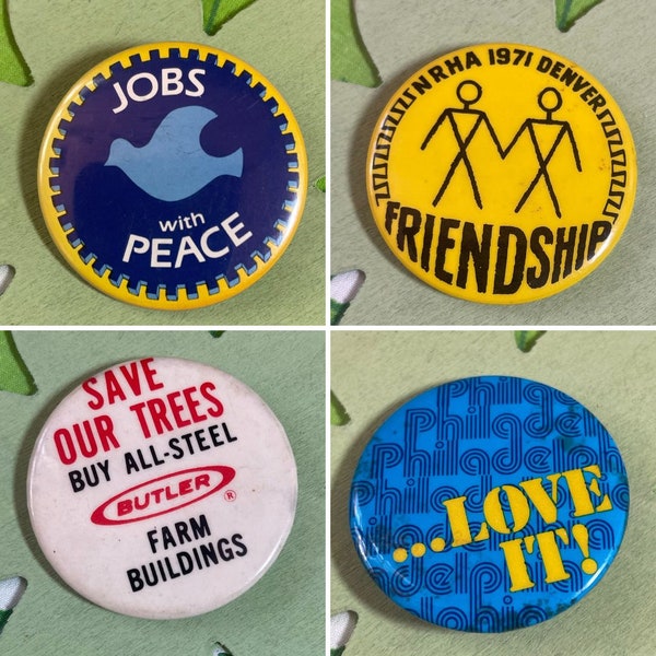 VINTAGE Pins / Buttons | Philadelphia | Smiley Face | Slurpee | Save the Trees | 70s 80s | P11