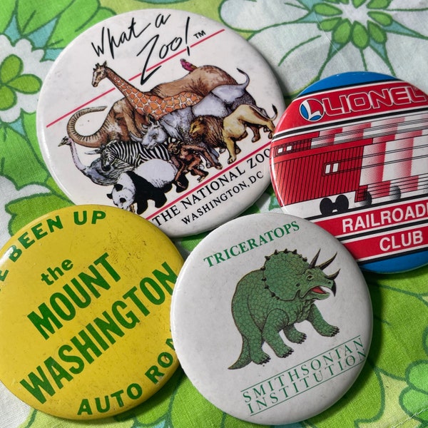 VINTAGE 1980's - 1990's Travel Pinback Buttons | The National Zoo | Smithsonian Institute | Mount Washington | Lionel Railroader Club | 22E