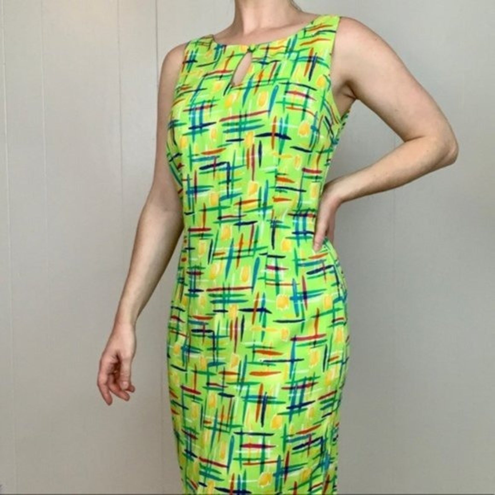 VINTAGE Sleeveless Dress Green Abstract Print Mica Medium | Etsy