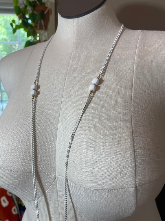 VINTAGE Long White Chain Necklace | Beaded | S45 - image 5