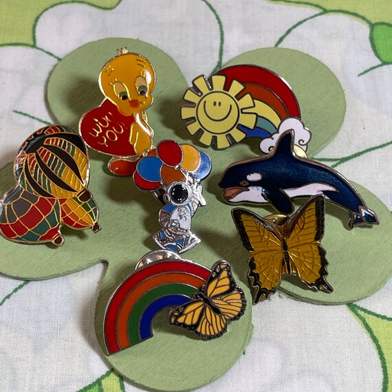 VINTAGE Fun and Bright Rainbow Enamel Lapel Pins … - image 2