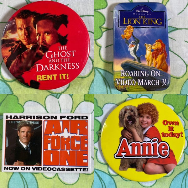 VINTAGE 1980's - 1990's Movie Pinback Buttons | 17D | Annie | Air Force One | The Lion King | The Ghost and the Darkness