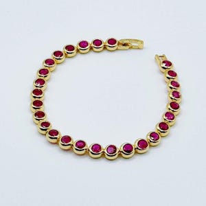 8.50 Ct Certified Natural Ruby & Tennis Bracelet | Solid 14K Yellow Gold | Round Cut | Luxury Anniversary Gift For Her