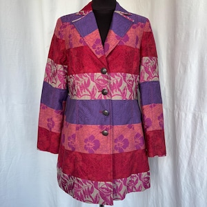 Jaqueta longa vintage Steilmann / Estilo alpino bávaro / Blazer de algodão com patchwork colorblock / Casaco tradicional boho vintage