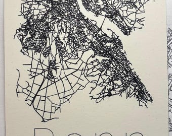 Stadtkarte personalisiert | Stadtplan A5 | mit echter Tinte gezeichnet, kein Druck | Koordinaten Plotterzeichnung | Geschenk Umzug Heimat