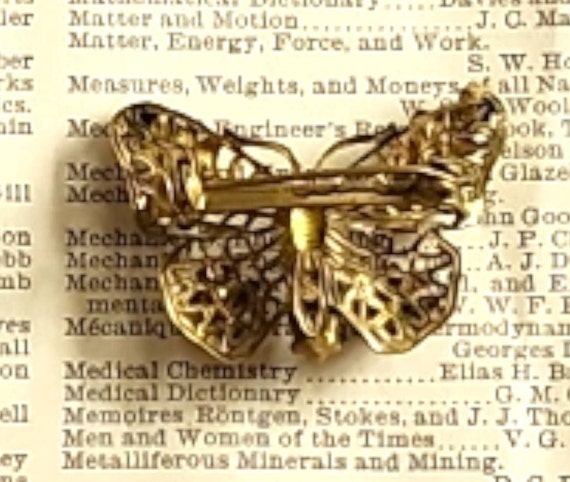 Small Filigree BUTTERFLY brooch with Rhinestones,… - image 5