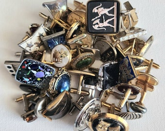 Large Lot of Vintage Single Cuff Links, Signed, Crafting, Repurpose, Upcycle FREE SHIPPING
