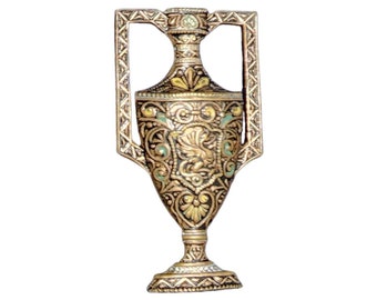 1950's Faux Damascene Grecian Style Urn Brooch