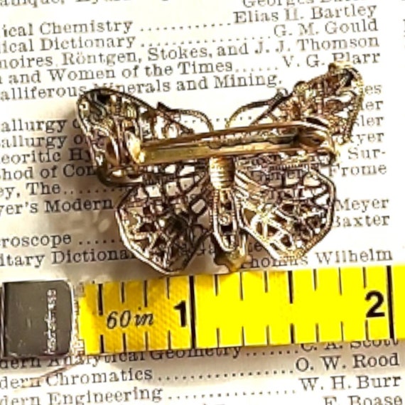 Small Filigree BUTTERFLY brooch with Rhinestones,… - image 4