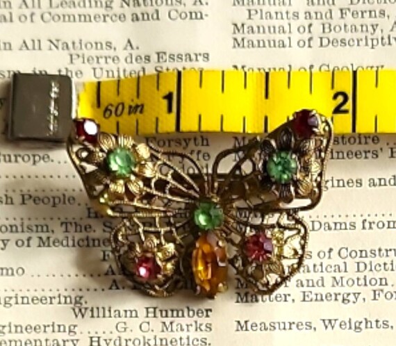 Small Filigree BUTTERFLY brooch with Rhinestones,… - image 3