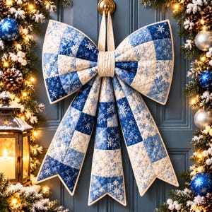 Oversized Christmas Bow Sewing Pattern | Quilted Snowflake Holiday Hanging PDF | Front Door Decor Tutorial