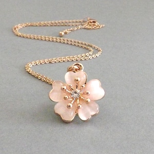 Gift for Mom, Cherry Blossom Necklace, Rose Gold Sakura Necklace, Pink Cherry Blossom Wedding, Flower Girl Gift, Bridesmaid or Bride Jewelry