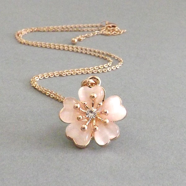 Gift for Mom, Cherry Blossom Necklace, Rose Gold Sakura Necklace, Pink Cherry Blossom Wedding, Flower Girl Gift, Bridesmaid or Bride Jewelry