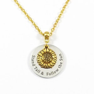 Sunflower Necklace, Gold Sunflower Jewelry, Inspirational Gift for Best Friend, Wife Gift For Mom, Flower Necklace