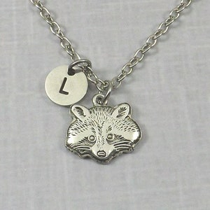 Raccoon Charm Necklace, Trash Bandit Raccoon Charm, Animal Necklace Gift for Friend, Raccoon Jewelry, Personalized Initial Animal Jewelry