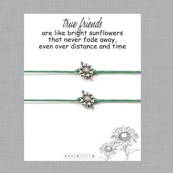 2 Best Friends Sunflower Wish Bracelets, Includes 2 Bracelets, Long Distance Friendship, Christmas, Birthday Gift for Best Friend