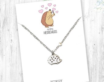 Dainty Hedgehog Necklace, Sending Hedgehugs with Heart Chain, Get Well or Valentine Gift for Her, Cute Best Friend or Girlfriend Gift