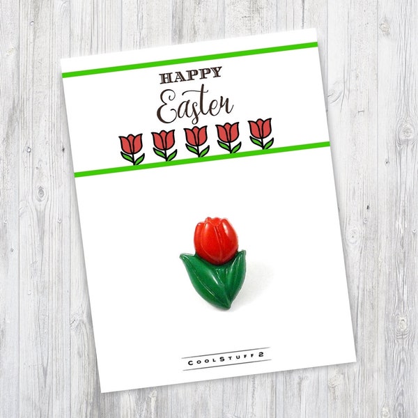 Red Tulip Pin, Happy Easter Lapel Pin, Easter Basket Stuffer, Filler for Baskets, Tulip Tie Tack