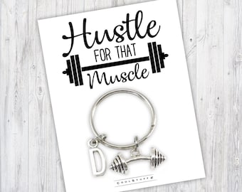 Weightlifting Keychain Gift for Him, Gift for Her, Hustle for That Muscle, Workout Fitness Gifts, Barbell Keychain, Weights, Weightlift