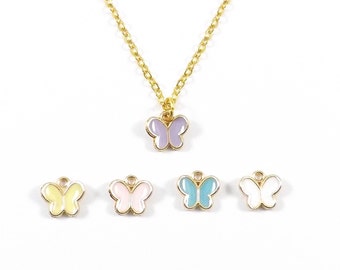 Tiny Butterfly Choker Necklace, Enamel Butterfly Charms, Gold Butterfly Spring Necklace, New Beginnings Short Necklace