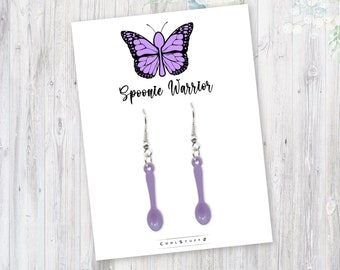 Spoonie Warrior Purple Spoon Earrings, Spoon Theory Awareness for Lupus, Fibromyalgia, Crohns Disease, Colitis