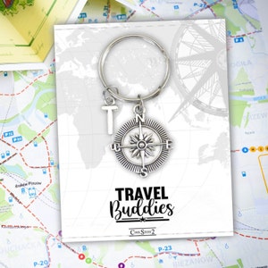 Travel Buddies Keychain, Personalized Compass, Traveling With Friends Friendship Group Gifts, Traveling Buddy, BFFs Matching Gifts