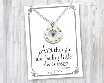 Stainless Steel Though She Be But Little She Is Fierce Birthstone Necklace, Shakespeare Quote Inspirational Quote, Mother Daughter, Adoption