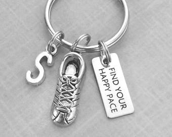 Running Gifts, Runner Keychain,  Find Your Happy Pace, Coach, Marathon Triathlon Athlete, Running Shoe, Track, Run Key Ring, Cross Country