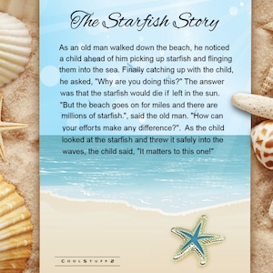Starfish Story Pin, End of Year Teacher Gift, Make a Difference, Blue Enamel Starfish Jewelry, Adoption Gift, Therapist, Caregiver, Doctor