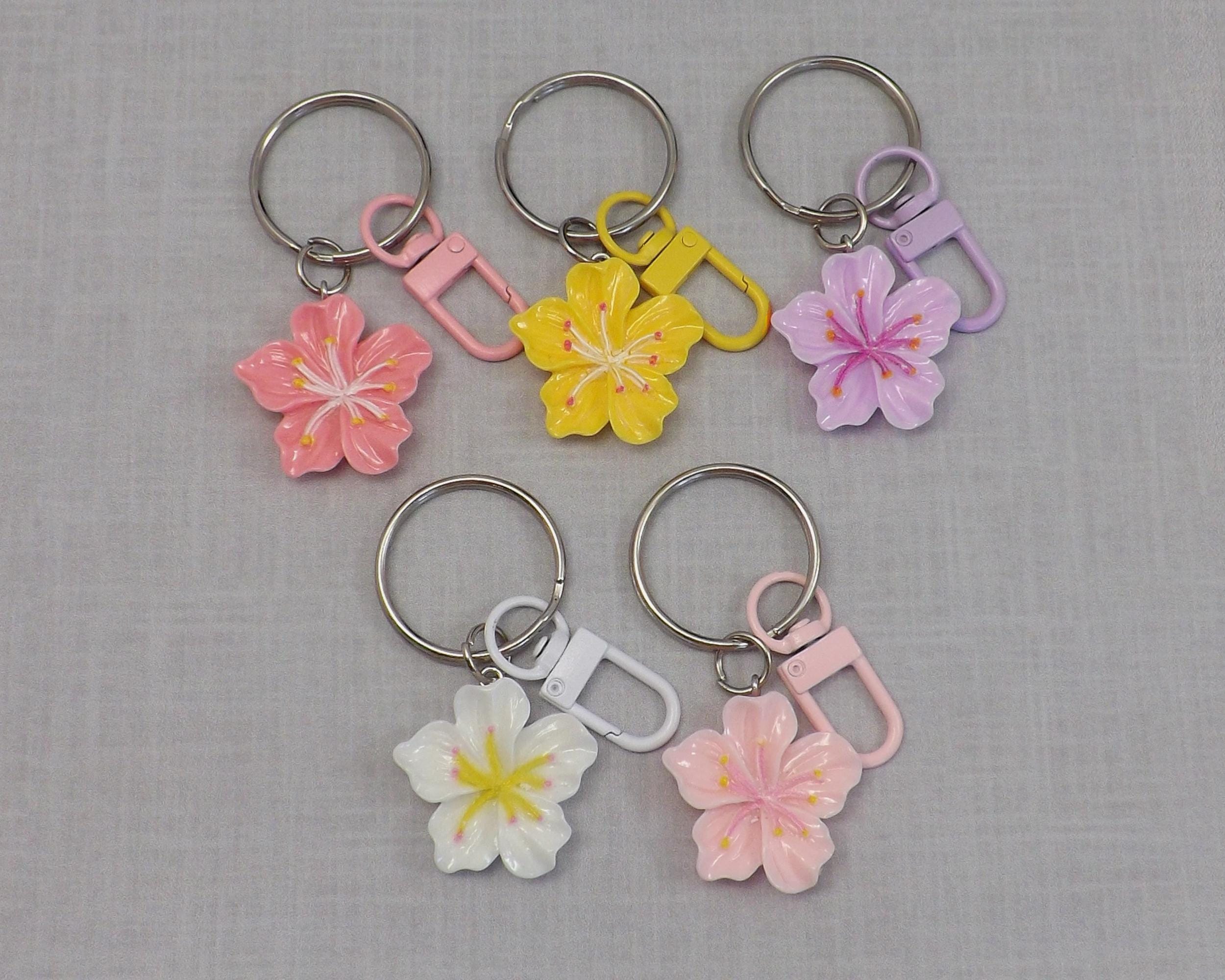 Hibiscus Flower Keychain Purse Bag Charm, Zipper Pull Charm, Your