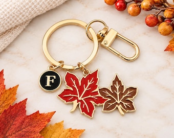 Personalized Maple Leaf Keychain, Fall Bag Charm