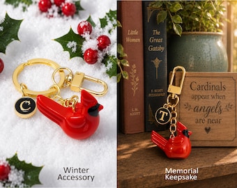 Cardinal Keychain with Initial • Winter Accessory • Memorial & Remembrance Gift