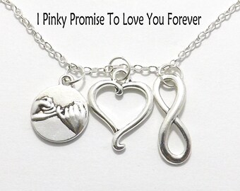 Valentine Gift for Her, I Pinky Promise to Love You Forever Necklace, Infinity Necklace, Heart, Couples Necklace, Boyfriend Girlfriend